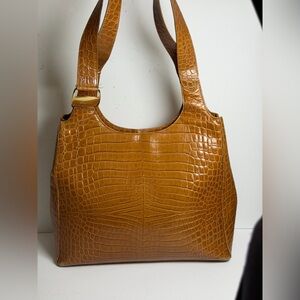 Brown Salvatore Ferragamo Crocodile-Embossed Leather Shoulder Bag